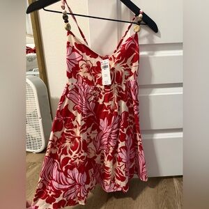 Abercrombie Floral Red and Pink Linen Dress